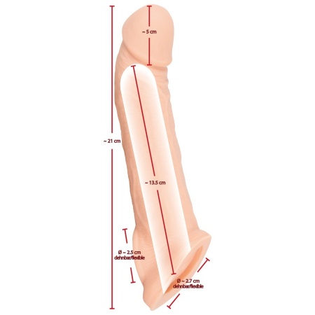 Nakładka na penisa Nature Skin – przedłużająca o 5 cm, z otworem na jądra, TPE, długość 21 cm, średnica wewnętrzna 2,7 cm - 6