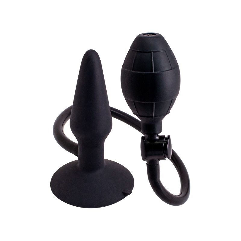 Pompowany korek analny Inflatable Butt Plug S Black - silikonowy, z ręczną gruszką do pompowania, 12,7 cm - 1