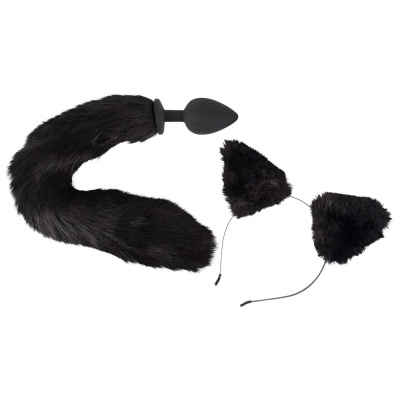 Korek analny z ogonem i kocimi uszami Pet Play Plug & Ears – silikon z powłoką PU, 9,3 cm - 1 2