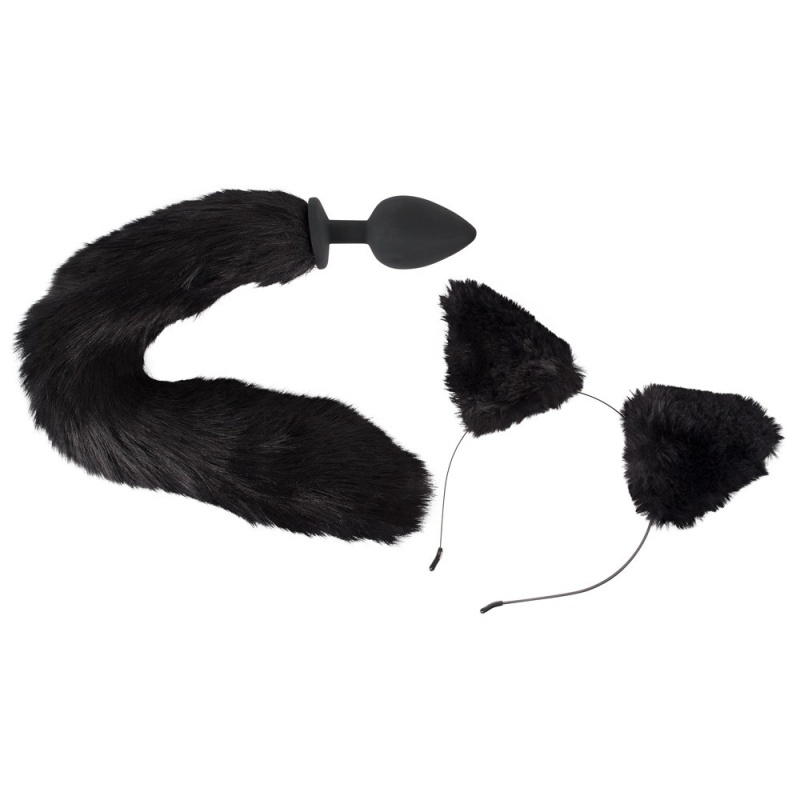 Korek analny z ogonem i kocimi uszami Pet Play Plug & Ears – silikon z powłoką PU, 9,3 cm - 2