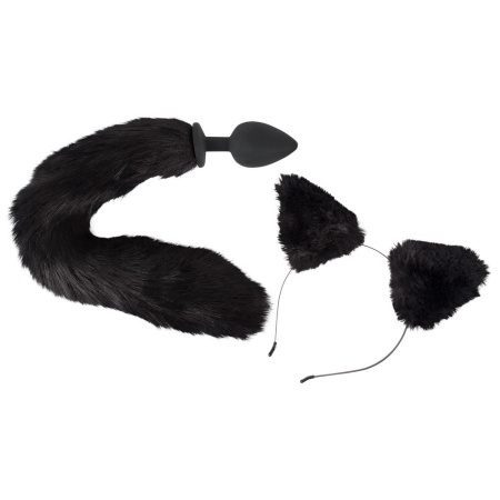 Korek analny z ogonem i kocimi uszami Pet Play Plug & Ears – silikon z powłoką PU, 9,3 cm - 2
