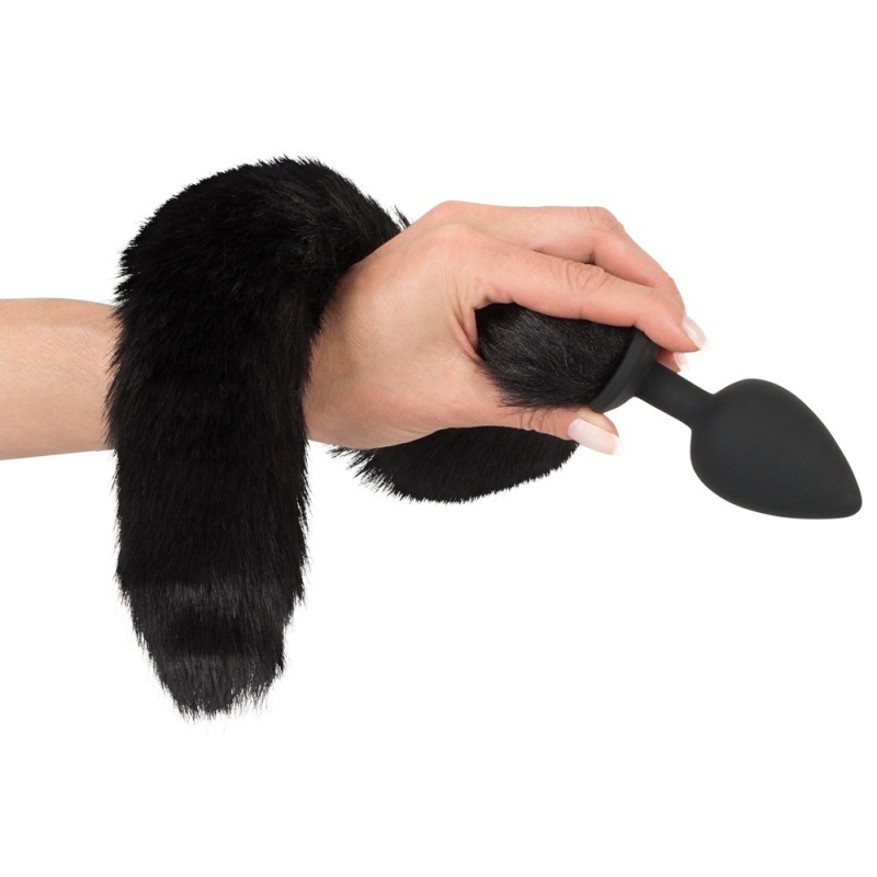 Korek analny z ogonem i kocimi uszami Pet Play Plug & Ears – silikon z powłoką PU, 9,3 cm - 6