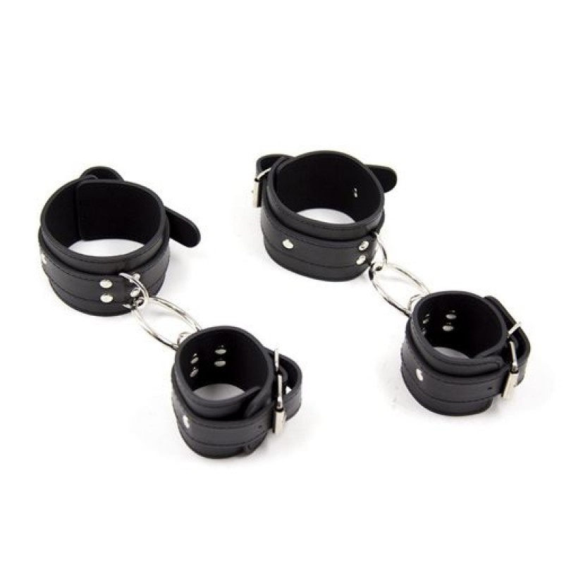 Kajdanki na nadgarstki i kostki Chain Arms - czarne, 19,5 cm (nadgarstki) i 27 cm (kostki) - 1