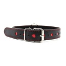Obroża i smycz Easy Collar Leash Black – czarna ze sztucznej skóry z czerwonymi sercami, regulacja 32-46 cm - 3