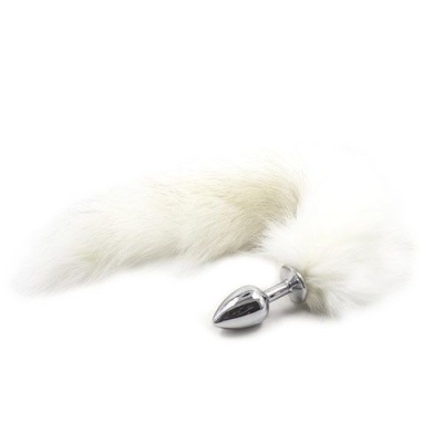 Korek analny z lisim ogonem Long Fox Tail 7x3 cm stalowy biały - 1