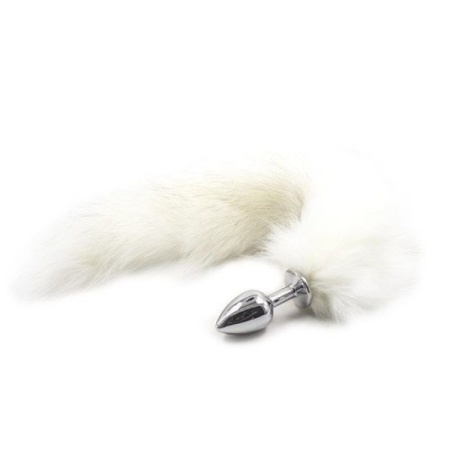Korek analny z lisim ogonem Long Fox Tail 7x3 cm stalowy biały - 1