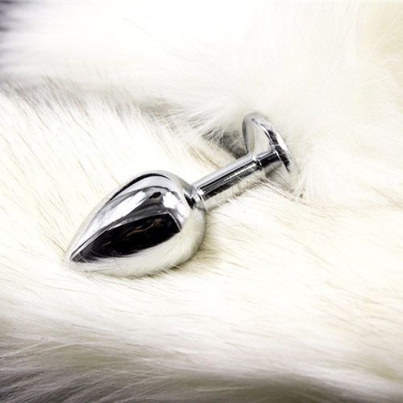 Korek analny z lisim ogonem Long Fox Tail 7x3 cm stalowy biały - 2