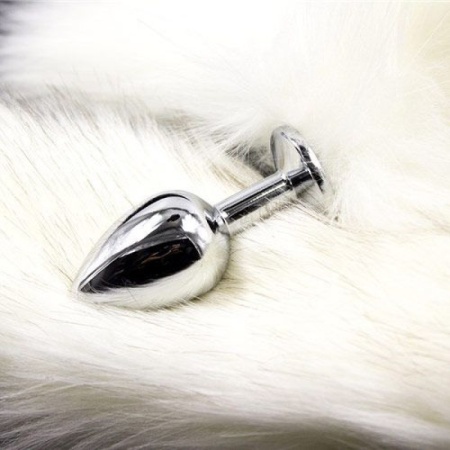 Korek analny z lisim ogonem Long Fox Tail 7x3 cm stalowy biały - 2