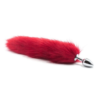 Korek analny stalowy z ogonem lisa Long Fox Tail 7 cm czerwony - 1 2
