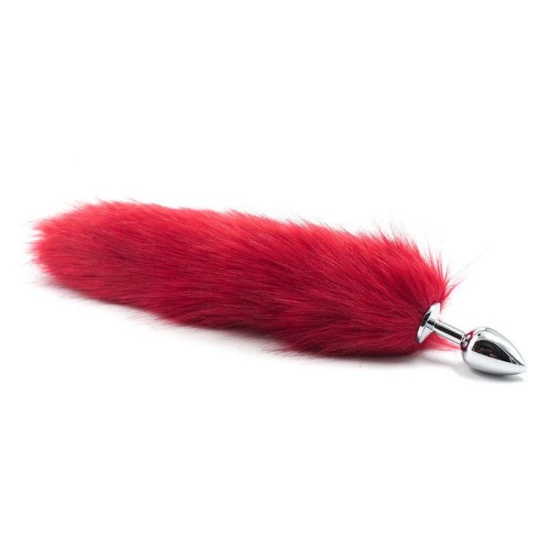 Korek analny stalowy z ogonem lisa Long Fox Tail 7 cm czerwony - 2