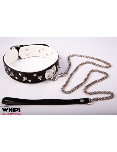 Obroża Męska Ze Smyczą, Biała - Chokery, obroże i smycze - 1