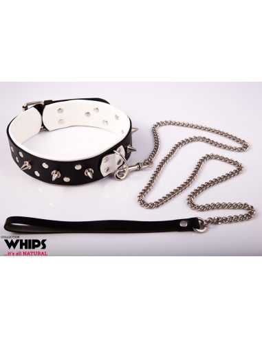 Obroża Męska Ze Smyczą, Biała - Chokery, obroże i smycze - 1