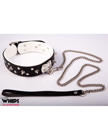 Obroża Męska Ze Smyczą, Biała - Chokery, obroże i smycze - 1