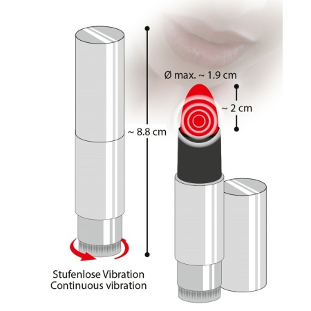 Wibrator Kiss Me Lipstick Vibe – stylizowany na szminkę, miękka końcówka, bezstopniowa regulacja drgań, długość 8,7 cm, średnica - 5