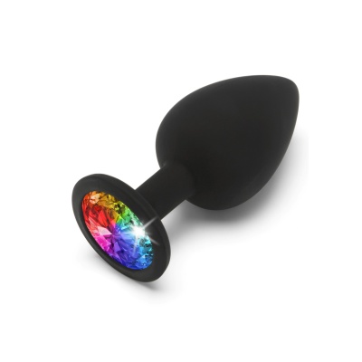 Korek analny Rainbow Booty Jewel Large Black z rozszerzoną podstawą 9 cm - 1