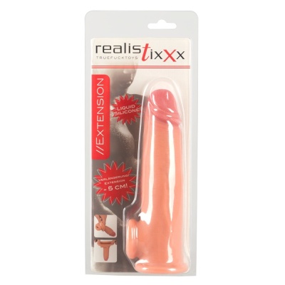 Nakładka na penisa Extension 5 cm – silikon płynny, wydłużenie o 5 cm, długość całkowita 19 cm, głębokość wprowadzenia 14 cm, śr - 1