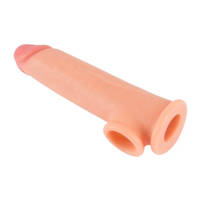 Nakładka na penisa Extension 5 cm – silikon płynny, wydłużenie o 5 cm, długość całkowita 19 cm, głębokość wprowadzenia 14 cm, śr - 1 2