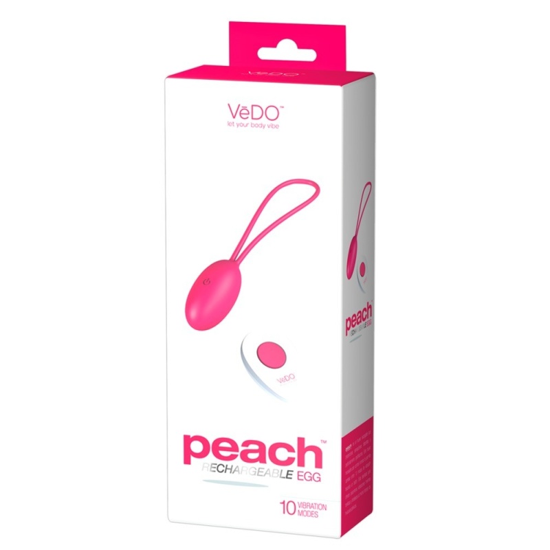Vibro-Jajko Peach Foxy Pink – Silikonowa Kula Dopochwowa do Treningu Mięśni Dna Miednicy z Paskiem do Wyciągania, 16 cm - 1
