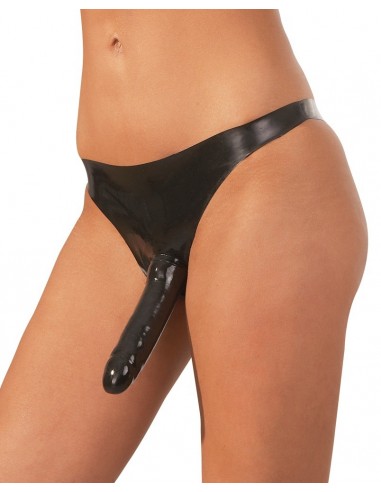 Podwójny Strapon Latex Briefs Black S-L - Strap-ony, dilda na pasku bez wibracji - 2