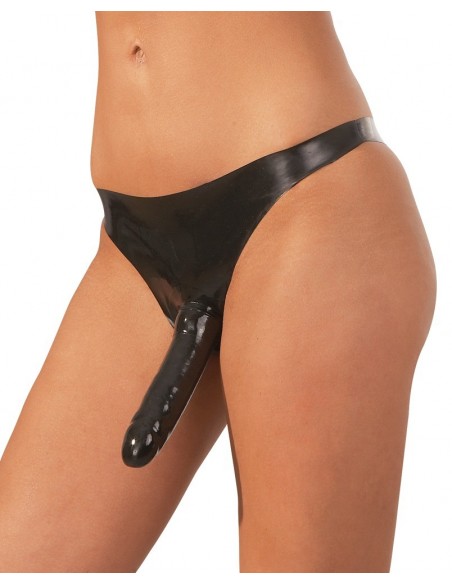 Podwójny Strapon Latex Briefs Black S-L - Strap-ony, dilda na pasku bez wibracji - 2