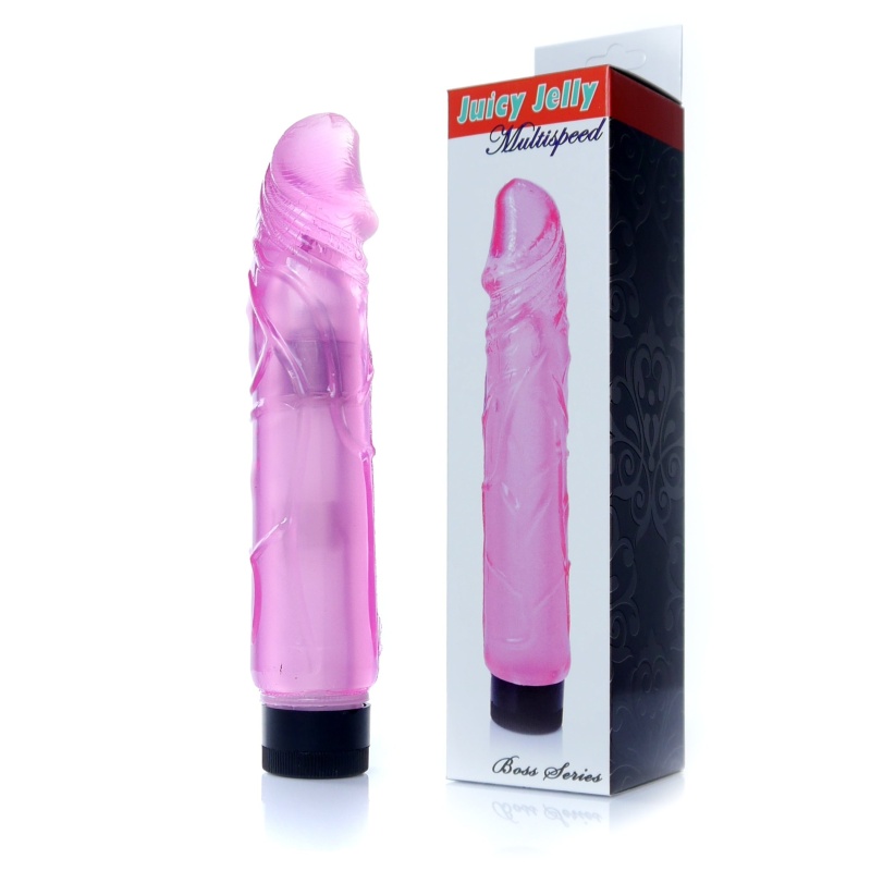 Wibrator Juicy Jelly Multispeed Pink - faktura żyłowana, płynna regulacja wibracji, długość 22 cm, średnica 4 cm - 1
