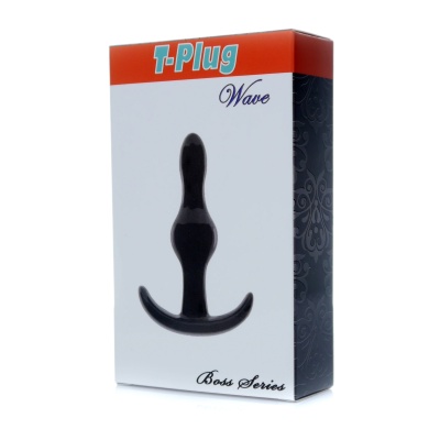 Korek analny Plug-T-Plug Wave z uchwytem typu T, TPE, długość 9 cm, średnica 2,5 cm - 1 2