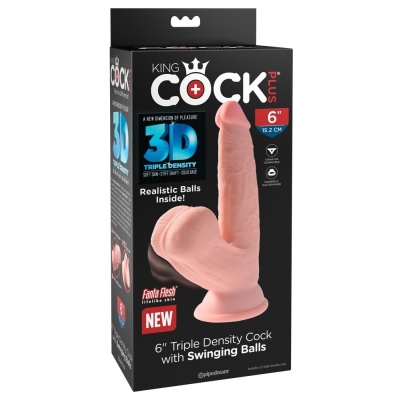 Dildo King Cock Plus 3D z ruchomymi jądrami i przyssawką, 19,5 cm, TPE Fanta Flesh, wkładka 12,7 cm - 1
