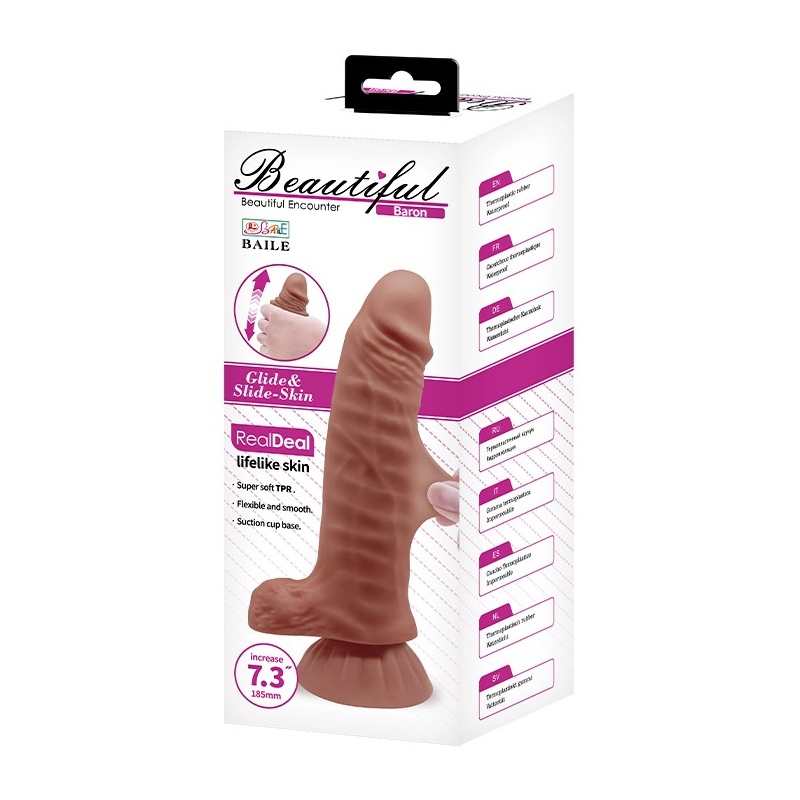 Dildo Beautiful Baron - TPR, podstawa przyssawkowa, średnica 4 cm, długość robocza 19,8 cm - 8