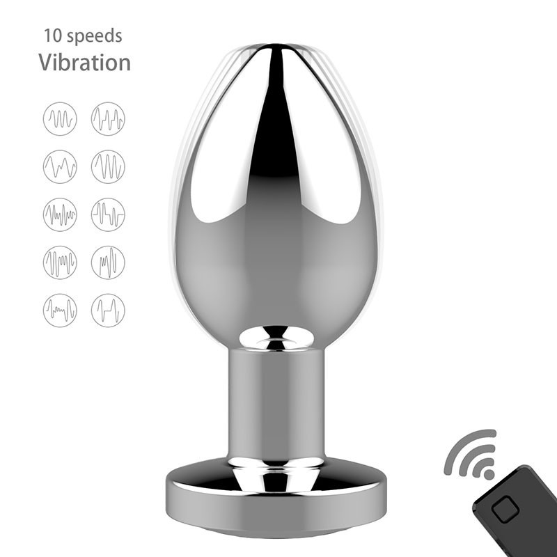 Wibracyjny korek analny ze stali nierdzewnej, 10 funkcji, 8,4 cm, srebrny - 3