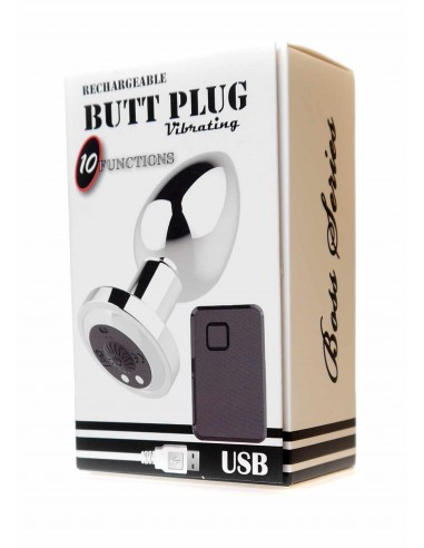 Stymulator-Rechargeable Butt Plug Vibrator USB 10 Functions - Silver - Kulki i korki analne wibrujące - 6