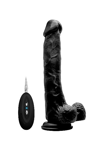 Wibrator Vibrating Realistic Cock - 10" - With Scrotum - Black - Wibratory Realistyczne - 1