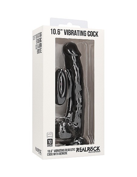 Wibrator Vibrating Realistic Cock - 10" - With Scrotum - Black - Wibratory Realistyczne - 2