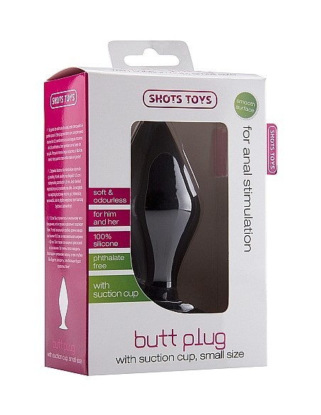 Butt Plug with Suction Cup - Small - Black - Korki analne silikonowe - 4