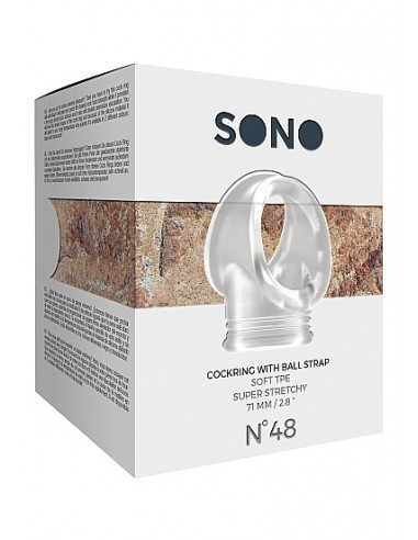 Pierścień erekcyjny No.48 - Cockring with Ball Strap - Translucent - Pierścienie erekcyjne niewibrujące - 2