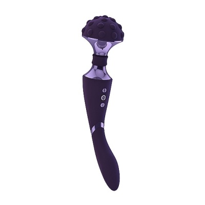 Masażer intymny dwusilnikowy Shiatsu Vive, giętki stymulator typu wand 27 cm, 24 punkty, fioletowy - 1