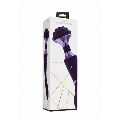 Masażer intymny dwusilnikowy Shiatsu Vive, giętki stymulator typu wand 27 cm, 24 punkty, fioletowy - 1 2
