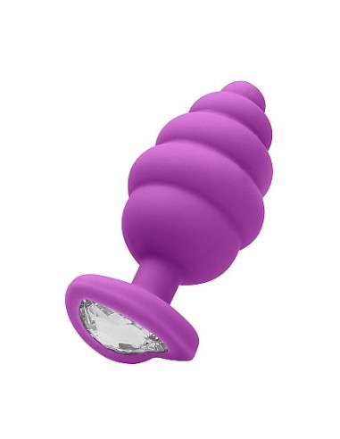 Regular Ribbed Diamond Heart Plug - Purple - Korki analne silikonowe - 1