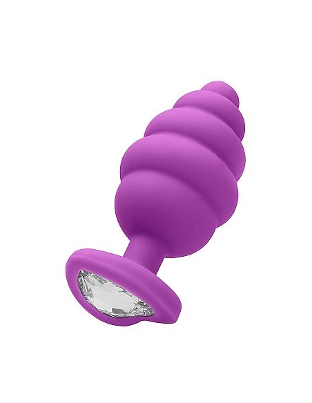 Regular Ribbed Diamond Heart Plug - Purple - Korki analne silikonowe - 1