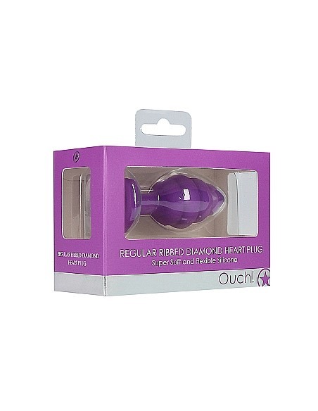 Regular Ribbed Diamond Heart Plug - Purple - Korki analne silikonowe - 2