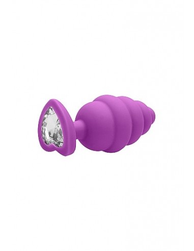 Regular Ribbed Diamond Heart Plug - Purple - Korki analne silikonowe - 5