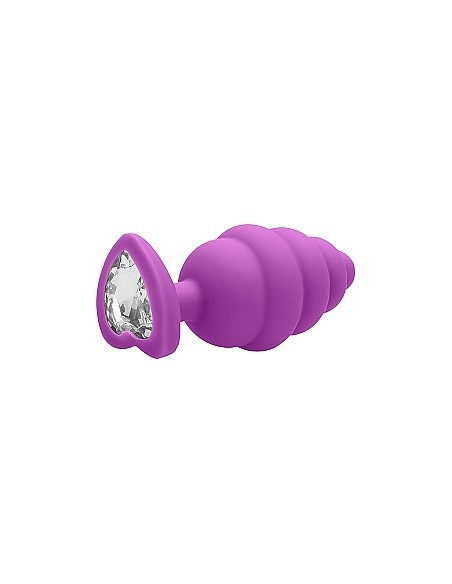 Regular Ribbed Diamond Heart Plug - Purple - Korki analne silikonowe - 5