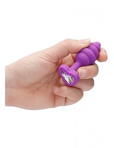 Regular Ribbed Diamond Heart Plug - Purple - Korki analne silikonowe - 6