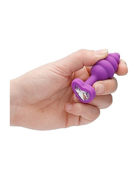 Regular Ribbed Diamond Heart Plug - Purple - Korki analne silikonowe - 6