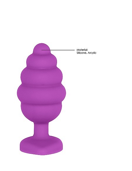 Regular Ribbed Diamond Heart Plug - Purple - Korki analne silikonowe - 7