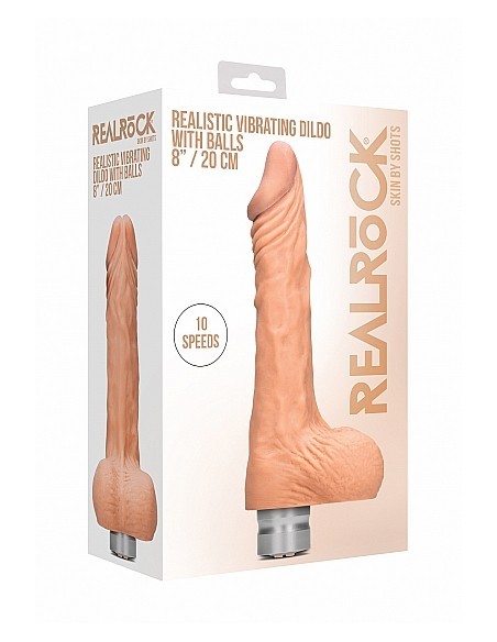 Realistyczny wibrator 8" / 20 cm Realistic Vibrating Dildo With Balls - Flesh - Wibratory Realistyczne - 2