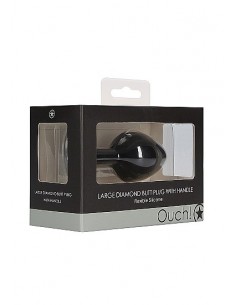 Large Diamond Butt Plug With Handle - Black - Korki analne silikonowe - 1 2