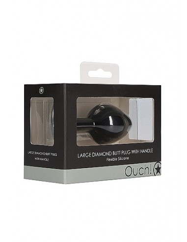 Large Diamond Butt Plug With Handle - Black - Korki analne silikonowe - 2