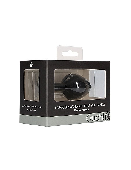 Large Diamond Butt Plug With Handle - Black - Korki analne silikonowe - 2
