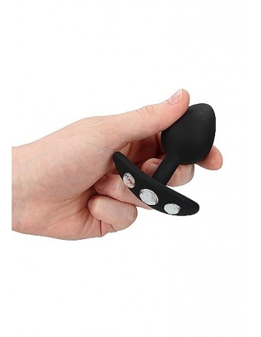 Large Diamond Butt Plug With Handle - Black - Korki analne silikonowe - 7