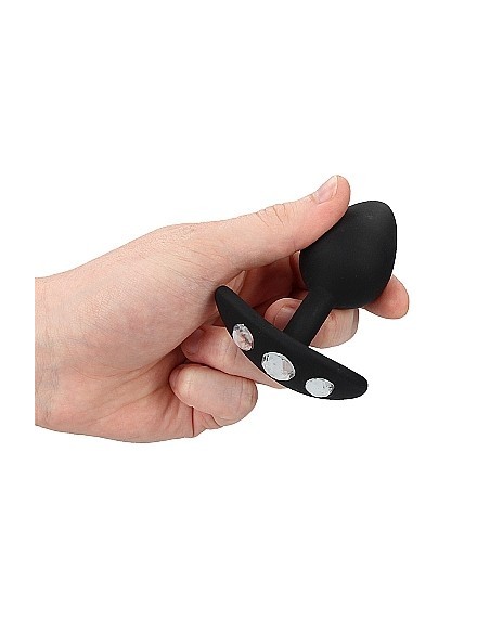 Large Diamond Butt Plug With Handle - Black - Korki analne silikonowe - 7